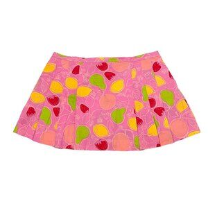Vintage Lilly Pulitzer Pink Novelty Fruit Print Cotton Pleated Mini Skirt sz 10